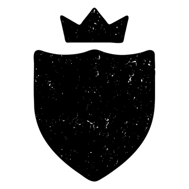 minimalist solid icon of a shield, crown, or DM screen with DnD/RPG hint, very worn and distressed effect sticker