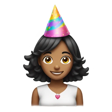 smiling girl with black hair and birthday hat sticker