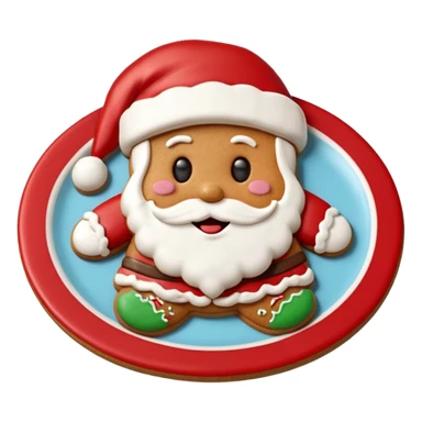 “A cute Christmas-themed Santa cookie, decorated with red and white icing, smiling face, sitting on a small plate, cartoon-style, vibrant colors, festive and cozy mood” sticker