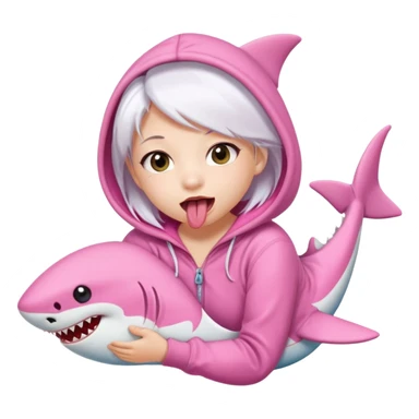 cute girl with white hair in a pink shark onesie, sticking out her tongue playfully sticker