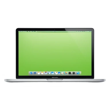 A macbook laptop front facing with its screen showing lime green screen with white paper overlapping outside the monitor . sticker