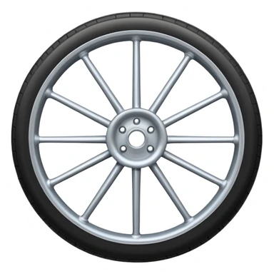 Realistic front-view wheel with perfectly symmetrical design, evenly spaced straight spokes, equal distance between each spoke, centered composition, smooth metallic texture, clean edges, no background. sticker