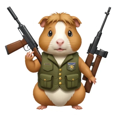 guinea pig with a military vest and rifle, no hat sticker
