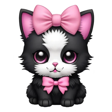 Black kitten with pink skull bow sticker