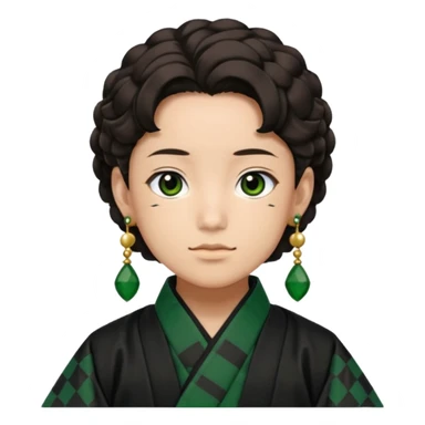 Tanjiro Kamado from Demon Slayer with black and green checkered haori and hanafuda earrings sticker