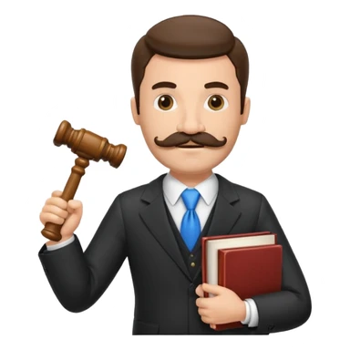 Create a male lawyer. he is wearing a fromal suit jckeret. He is holding a gavel in one hand and a book tucked under his another arm. He has a mustache and BEARD both! sticker
