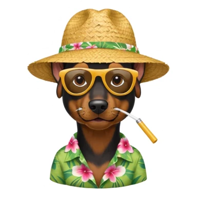 doberman with sunglasses and straw hat, hawaii shirt sticker