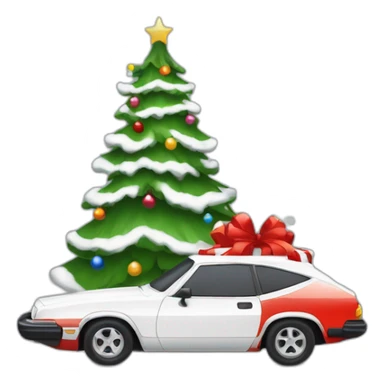 une voiture coupé en cadeau au pied d'un sapin de noël sticker