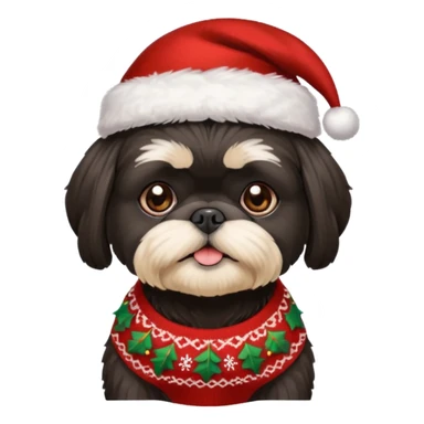 BLACK SHIH TZU WITH CHRISTMAS SWEATER AND HAT sticker