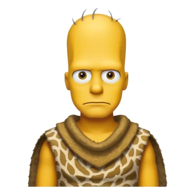 a simpson guy wearing ancient animal skin cloth, half body, icon, yellow skin sticker
