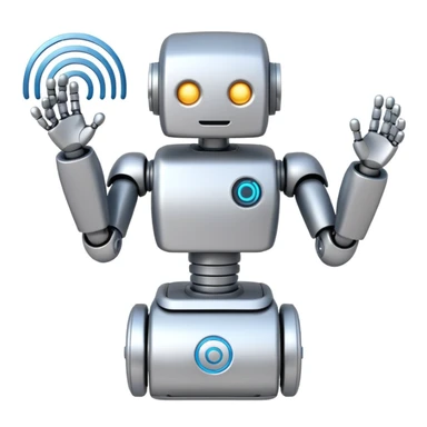 robot with Wi-Fi waves coming from its antenna, white background sticker
