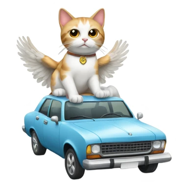 cat driving with bowl of wings on top of the car sticker