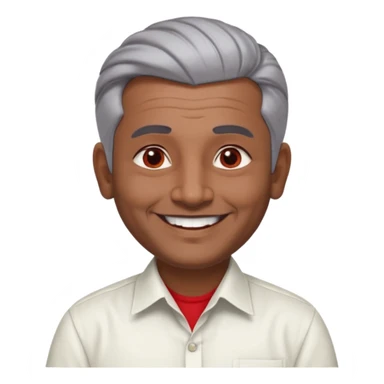 50 yr old indian man, dark skin, grey hair, big smile, white teeth, chubby, no moustache, clean shaven, young style hair, hair brushed back, 5 oclock shadow, bindy, dress shirt, forehead dot, chubby, religious, red dot, fancy hair sticker