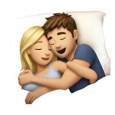 Blonde girl and brunette guy cuddling in bed sticker