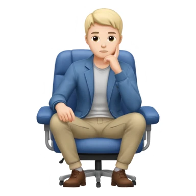 guy imitating thinker statue pose but with casual clothes and sitting in a office chair sticker