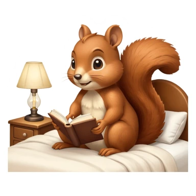 squirrel reading in bed with retro light lamp sticker