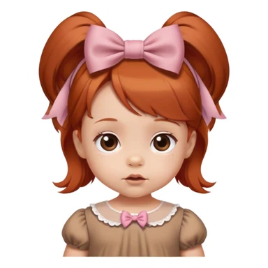 baby girl with reddish blunt hair and with and 2 bows brown dress sticker