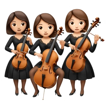 Create an imagine of three brunette women playing string instruments, the first is playing a cello, the second is playing a viola and the third is playing the violin sticker