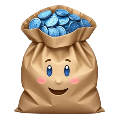 brown bag of blue coins sticker