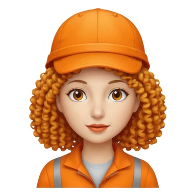 curly haired woman with orange cap sticker