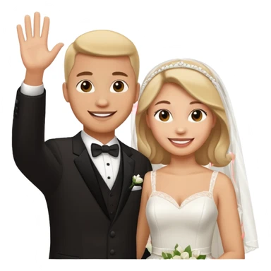 newlywed couple waving sticker