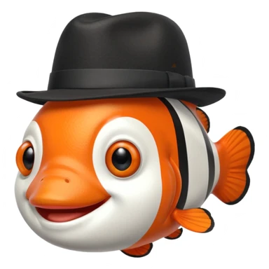 Clownfish with a black fedora, smiling sticker