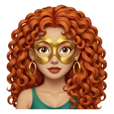 red haired very long curly haired woman with full face clay mask  and big earrings sticker