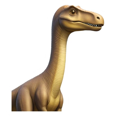 Cinematic Noble Brachiosaurus Portrait Emoji, Poised and majestic, with a towering, elongated neck stretching gracefully from a robust, column-like body, a small, gentle head with curious eyes, and subtle, textured skin in earthy tones, Simplified yet sharply defined features, highly detailed, glowing with a soft, golden radiance, high shine, intelligent and serene, stylized with an air of prehistoric grandeur, focused and calm, soft glowing outline, capturing the essence of a watchful and confident Brachiosaurus that appears ready to gracefully emerge from the screen with effortless power! sticker