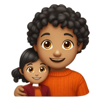 smiling 3 years old indian girl with black curly hair in pigtails wearing a orange dress and smiling 3 years old indian boy with black hair wearing a dark red sweater sticker