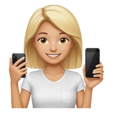 young woman with phone in her hand, happy, selfie style. @emoji sticker