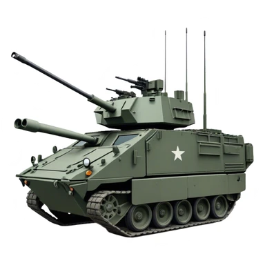 Stryker M1126 (2020) – Cinematic-realistic Stryker M1126 armored personnel carrier, its dark grey-green hull speeding down a war-torn street. The eight large wheels grip the cracked pavement as infantry hunker inside, the turret-mounted .50 cal machine gun scanning rooftops for threats under the eerie glow of distant fires. sticker