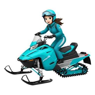 Can you create an emoji of a brunette girl on a teal polaris khaos 850 155 snowmobile doing a wheelie with snow flying sticker