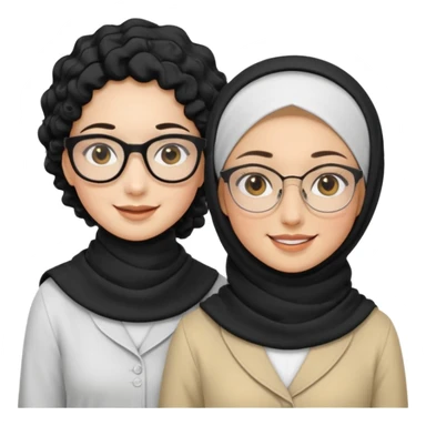 White hijabi girl with black eyes with another girl have long black hair wearing glasses with  another another girl have curly short  honey hair and wearing white glasses  sticker