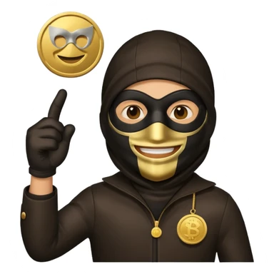 Robber emoji holding a 💰 wearing a mask that is made of robber suit without showing his hand the 💰 need to be in the left without is showing hands sticker