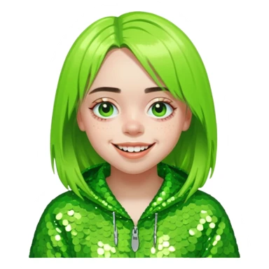 Billie Eilish with lime green sequin outfit sticker