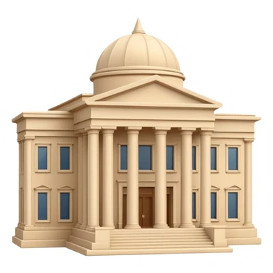 Minimal 3D emoji style government ministry building, classical architecture with columns and triangular roof, official state institution, neutral beige stone, clean shading, financial institution icon, isolated on transparent background, professional, no flags, no text sticker