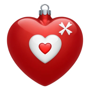red Christmas heart-shaped ball with white "S" logo sticker