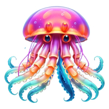 Neon glowing jellyfish-crab-squi sticker