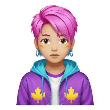 portrait of young idol in Kpop style, wearing flashy streetwear outfit, colorful dyed hair sticker