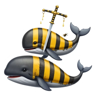 A whale cover with mud and a two bees use sword fighting sticker
