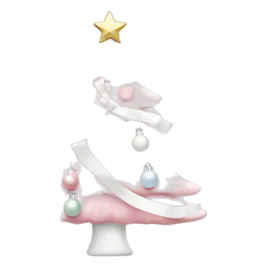 Pastel Pink Christmas tree  white ornaments, and white ribbon sticker