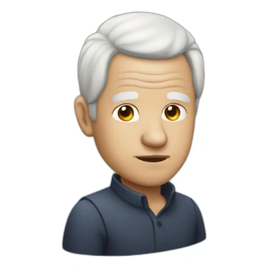 Old man with white hair balding front and ponytail sticker