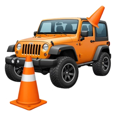 Jeep Wrangler crushing a white traffic cone under its tires, emoji style sticker