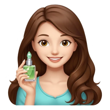 half body pretty long hair girl holding parfume with smile sticker
