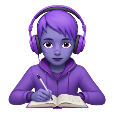 purple open written in journal with purple headphones on top sticker