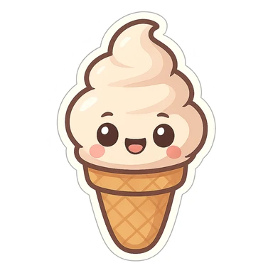 chibi sticker-style ice cream cone, cute and exaggerated sticker
