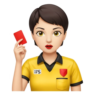 Female Referee – Confident Pose
 Wearing yellow referee shirt, blowing whistle while showing red card. sticker