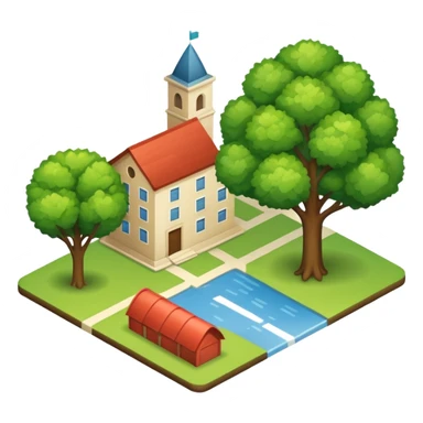 An icon featuring a local map, and regional landmarks, symbolizing local gardening. The design includes a tree, and 1 building, representing the unique geography and culture of a specific area. Transparent background highlights the exploration of local history and environment. sticker