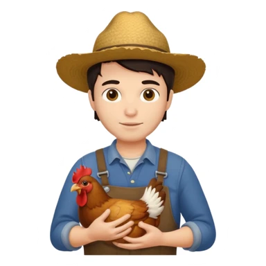 UN HOMBRE VESTIDO DE GRANJERO PIEL CLARA Y PELO OSCURO CON UNA GALLINA  sticker