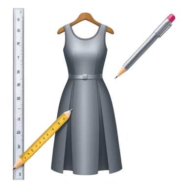 Icon for Fashion Design: a dress pattern with measurements, a ruler, and a pencil. The icon should represent the process of designing clothing with a focus on precision and tailoring. Transparent background. sticker